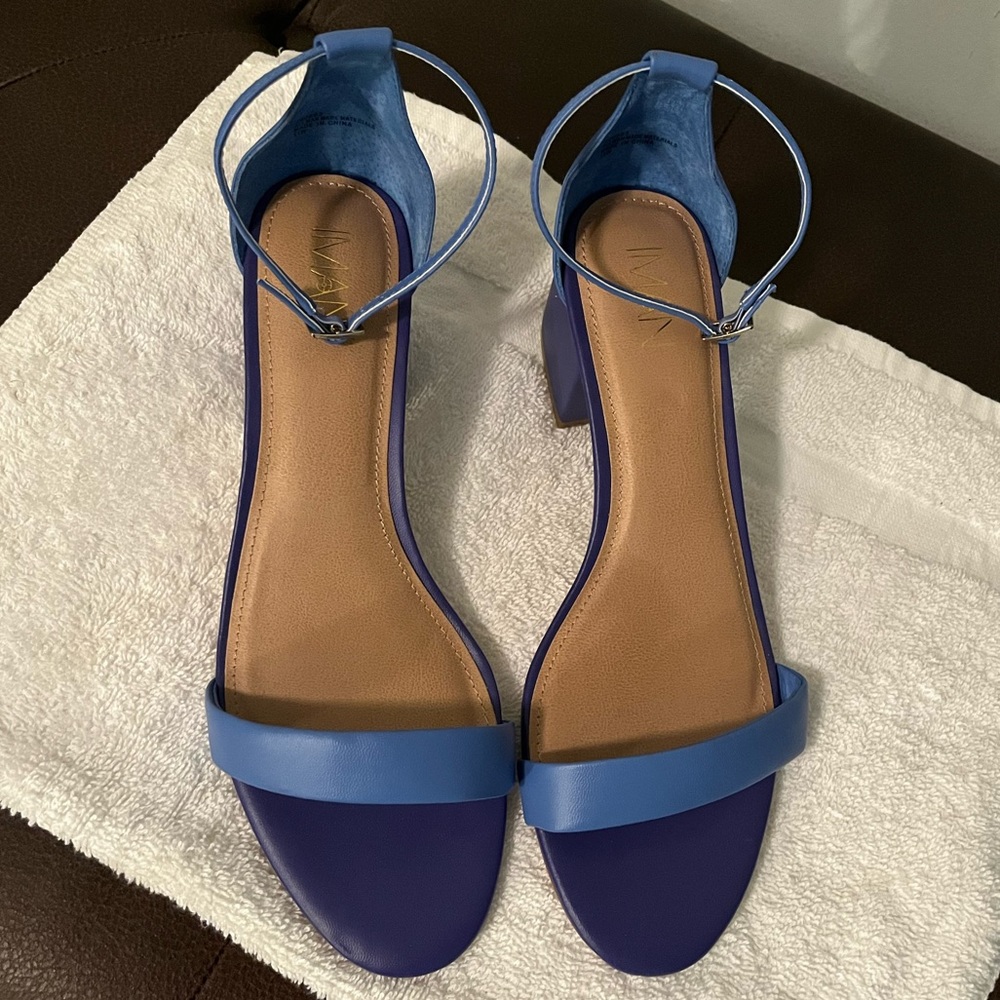 IMAN Blue/purple low heel ankle strap sandals